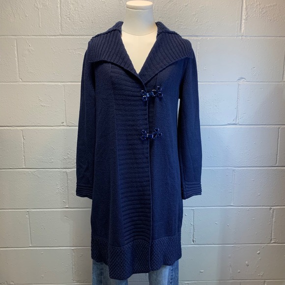 lo. ri. Sweaters - Lo. Ri. Navy Blue Knit Wool Blend Cardigan Sweater Button Front Women's Medium